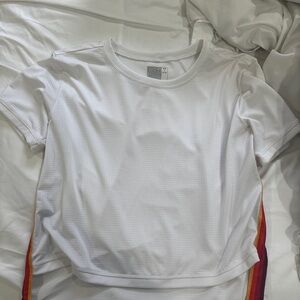 Lucky Brand White Tee with Colorful Side Stripes